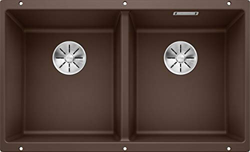 BLANCO SUBLINE 350/350-U | Granitspüle aus SILGRANIT cafe | Einbauart: Unterbau | für 80 cm breite Unterschränke | Beckenform 2 in 1: zwei Becken, ein Ausschnitt und nur einmal montiert