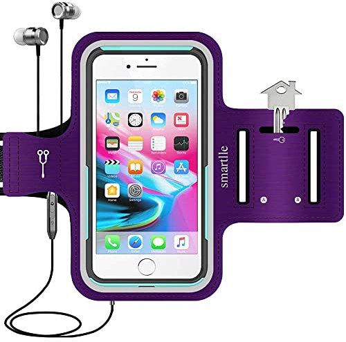 smartlle Arm Phone Holder for Running, Armband for iPhone 13 12 11 Pro Max/XR/XS Max/8 7 6S 6 Plus, Samsung Galaxy S/A/Note, Xiaomi, LG, Huawei, All Phone up to 6.9, Sport Gym Workout Armband(Purple)