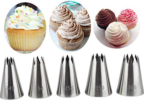 FantasyDay Decorazione Torte Set, 5 Pezzi Ugello in Acciaio Inossidabile Professionale da Pasticceria - Bocchette Decorative Accessori per Torte, Cupcakes, Pasta di Zucchero, Muffin, Dolci, Biscotti