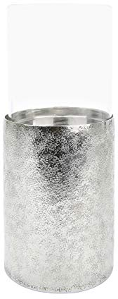 GILDE Kerzenhalter Craquele Silber, mit Glasaufsatz H 12cm H= 15,0 cm Ø 10,5 cm 23763