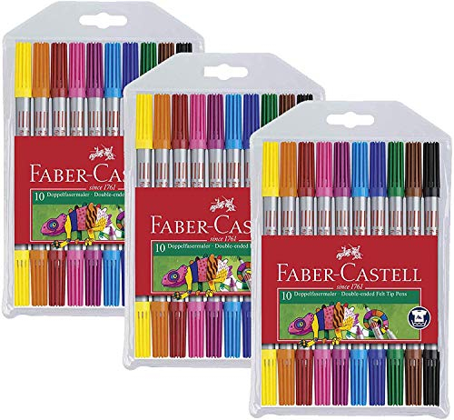 Faber-Castell 151110 - Fasermaler mit Doppelspitze (sortiert, 3 x 10er Etuis)