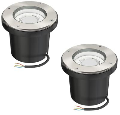 ledscom.de 2 Stück Boden-Einbauleuchte BOFU für außen schwenkbar Edelstahl rund IP67 150mm Ø + LED Lampe warmweiß 3-Stufen Dimmen: max 500lm