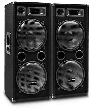 Auna Pro PW - Casse PA Passive, Struttura a 3 Vie, Tweeter Piezo, Horn Medio, Set di 2 Pz.: 2 x Casse PA, 2 x Subwoofer: 38 cm (15), Potenza: 750 Watt RMS/1500 Wmax., Nero