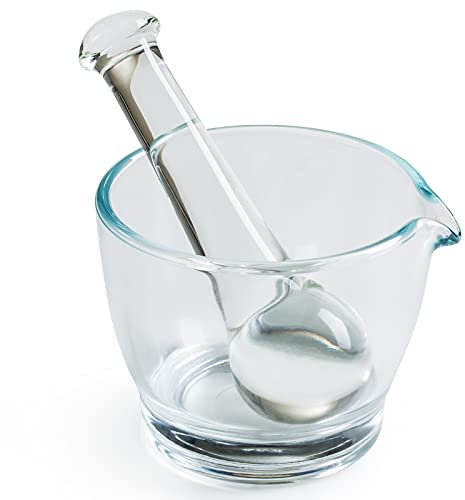 Ultrassist 8oz Glass Mortar and Pestle Bowl, Medicine Grinder and Mixer for Pharmacy or Science Lab