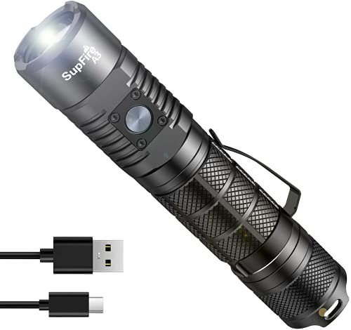 SuperFire LED Taschenlampe,3000 Lumen Super Hell,200m Reichweite,4000mAh,5 Modi,IP44 Wasserdichte Taschenlampe für Stromausfälle,Notfall,Hunde ausführen,Camping,Wandern,Outdoor