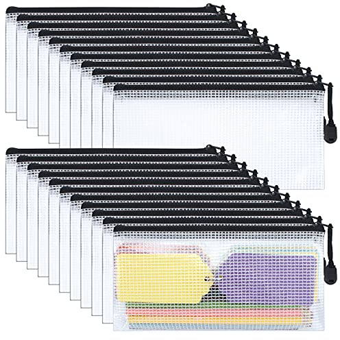 Zipper File Tasche, 22 Stück A6 Dokumenbtentasche Transparente Dokumente Reißverschlusstasche Zip Beutel mit Reißverschluss, Mesch Dokumententasche Set für Datei Kosmetik Stifte