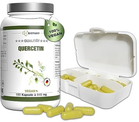 Biotary Quercetin, 180 Kapseln, 6 Monatsvorrat, inclusive Pillenbox, Hochdosiert, Vegan und natürlich aus 95% japanischem Schnurbaum-Blütenextrakt