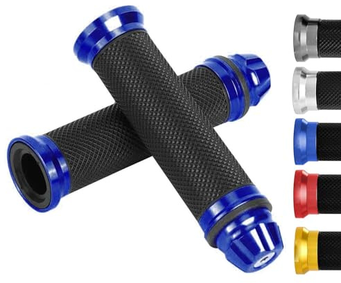 Empuñaduras de manillar de motocicleta, empuñaduras estándar para manubrio de motocicleta CNC de goma de aluminio para manillar de bicicleta de 7/8 pulgadas (azul)