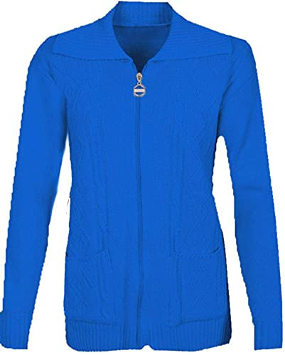 Candid Styles Womens Zipped Cable Knit Long Sleeve Zip Through Fasten Jumper Cardigan #Light Blue/UK 14-16