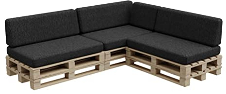 Gutekissen® Palettenkissen, Palletenpolster, Gartenkissen, Palettenauflagen, Sofa, Kissen, Polster, Auflagen Indoor Outdoor PFBG (3X Set (120x80 + 120x35), Graphit)