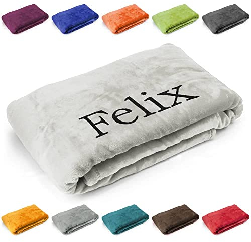Kuscheldecke mit Namen oder Wunschtext Bestickt, 200cm x 150cm, extra weiche und gemütliche Sofadecke/Wohndecke, hochwertiges Fleece, personalisiertes Geschenk (Creme)