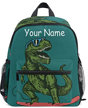 Individueller Kinder-Rucksack, personalisierter Rucksack mit Namen/Text, individuelle Anpassung, Skateboard, Dinosaurier, Kindergarten, Vorschultasche für Mädchen und Jungen, mehrfarbig,