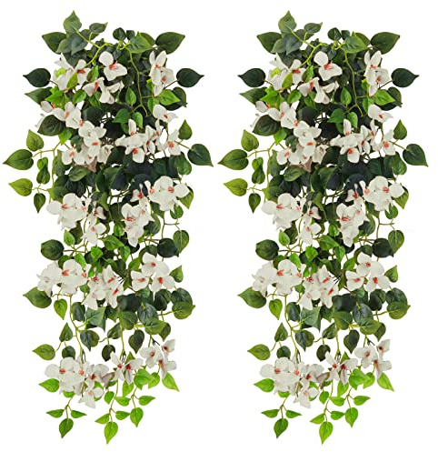 Elecxlink Artificial Hanging Flowers Bougainvillea, UV Resistant Fake Plastic Faux Flower Fabric Vine for Indoor Outdoor Garden Porch Eave Wedding Wall Décor