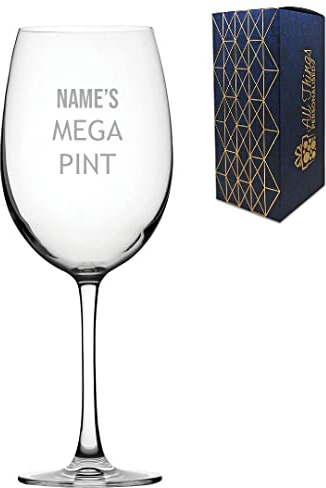 Personalised Engraved Mega Pint Glass, Fits a Whole Bottle of Wine, 26oz, Funny Novelty Birthday Gift, Modern Design, Engraved in The UK