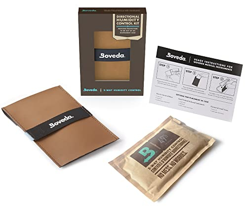 Boveda Music Directional Humidity Starter Kit Ledertasche für Boveda - Musikinstrumente aus Holz 49% RH 2-Wege Feuchtigkeitskontrolle - Für optimalen Klang - Verhindert Risse & Verziehen von Gitarren