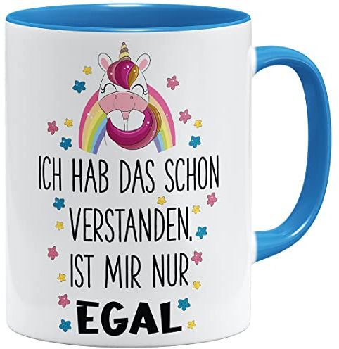 OM3® Ich hab das Schon verstanden ist Mir nur egal Tasse mit Spruch - Keramik Becher - 11oz 325ml - Beidseitig Bedruckt - Hellblau