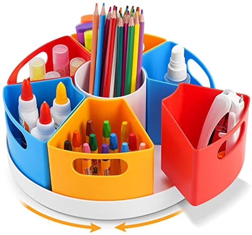 Restorgan Organiseur de bureau rotatif multicolore à 7 compartiments pour enfants, organiseur de fournitures artistiques