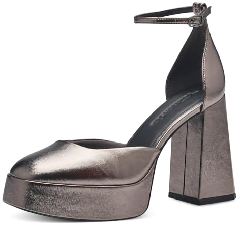 Tamaris Damen Pumps mit Riemen Vegan Blockabsatz; PEWTER/metallic; 38 EU