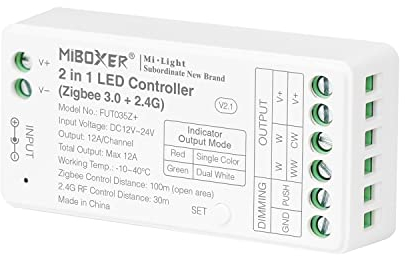 LIGHTEU®, Milight Miboxer Zigbee3.0 und 2,4 GHz 2-in-1-LED-Streifen-Controller 12 V/24 V, kompatibel mit Zigbee 2,4 GHz Fernbedienung APP/Sprachsteuerung, FUT035Z+