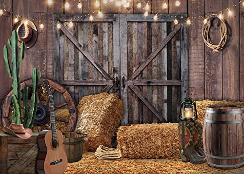 Alltten 3 x 2,4 m Western Cowboy Hintergrund Western Party Dekorationen Wild West Vintage Holz Haus Scheune Tür Fotografie Hintergrund Cowboy Thema Party Dekorationen Banner Fotoautomaten F44