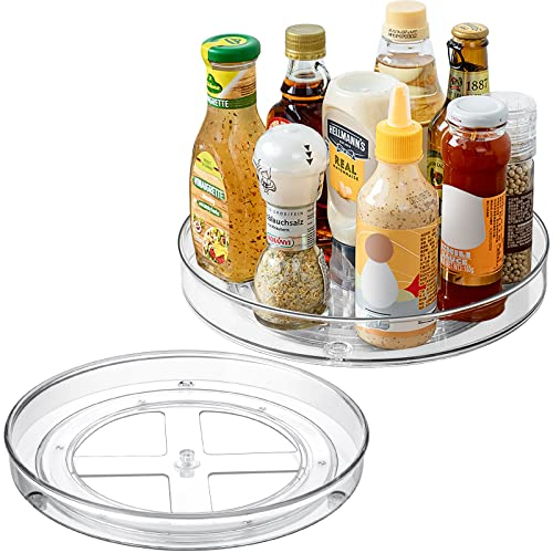 Lazy Susan,Paquete de 2 organizadores para tocadiscos (27 + 23.5 cm), bandeja giratoria transparente para condimentos, estante multifuncional para especias para almacenamiento de cocina