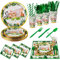 Nkaiso Jungle Safari Party Plates Cups and Napkins Set, 192 pcs Kids' Party Tableware Paper Plates for Jungle Safari Party Decorations Baby Shower Wild One Birthday Party Supplies- 24 Guests