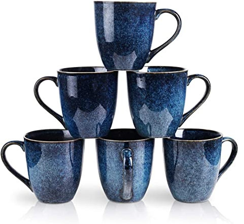 BOSUGE, Kaffeetassen-Kaffeetassen-Set, 12 Unzen, 6er-Set, Keramikbecher for Männer, Frauen, einzigartige glasierte Tassen mit Griff for Kaffee, Tee, Milch, Kakao, Müsli (Color : Red) (Color : Starry