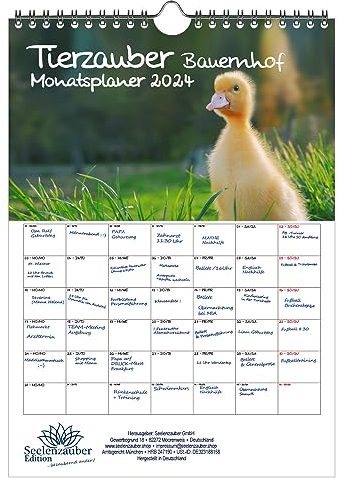 Tierzauber Bauernhof Planer DIN A4 Kalender für 2024 verschiedene Tiere auf dem Bauernhof - Geschenkset Inhalt: 1x Kalender, 1x Weihnachtskarte (insgesamt 2 Teile)