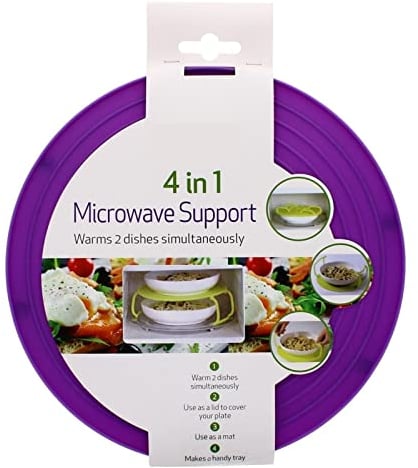 4 in 1 Microwave Food Plate Stand Lid Support Stacker Tray Heat Warm/Hot Plastic (Purple)