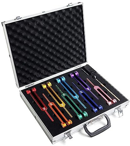 Jandra Chakra-Stimmgabel-Set Als für Heilung, Klangtherapie, Körperhaltung, mit Gummihammer, Schraubenschlüssel, Reinigungstuch und Aluminiumbox