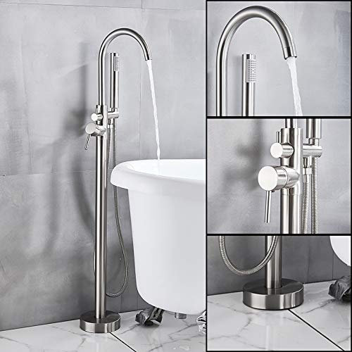 Robinet de baignoire sur pied de salle de bain mitigeur en laiton chromé mitigeur d'eau froide et chaude robinets de baignoire Para, nickel brossé