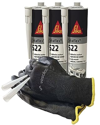 Sika Sikaflex 522 STP Kleber - Dichtmasse und Klebstoff - ideal für Wohnwagen, 300ml schwarz 3er Set mit 5 Düsenspitzen