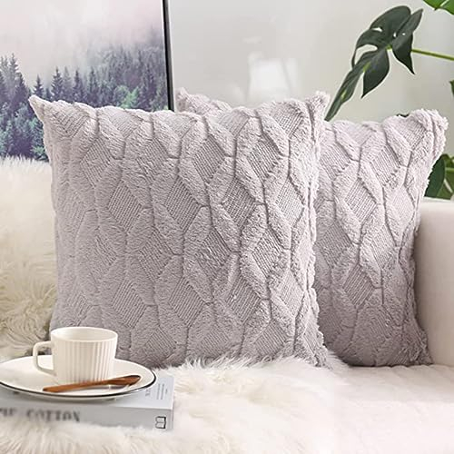 M&W Home Plüsch Kissenbezüge 2er-Set Kurz Wollsamt geometrisch weich Zierkissen Couchkissen Welle Sofakissen Dekokissen Kissenhülle Fellkissen Luxus Schlafzimmer Wohnzimmer