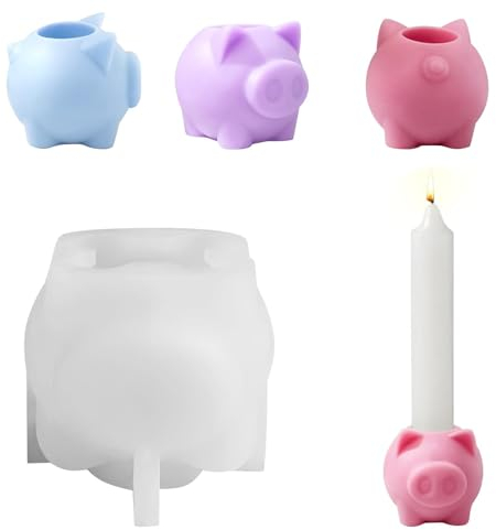 3D-Schwein-Kerzen-Silikonformen Gloryit 1 PCS Schwein Silikonform Kerzenformen, Silikon-Schweinchen-Kerzenform, Harz Epoxid Stabkerzenhalter Silikonform