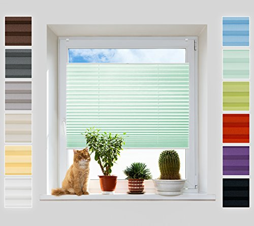 Plisart Plissee Ohne Bohren Klemmfix, Pearl Stoff, Sichtschutz | Mint 65 x 80 cm - Jalousie mit Metall Klemmträger, Faltrollo & Sonnenschutz für Fenster, Lichtdurchlässig