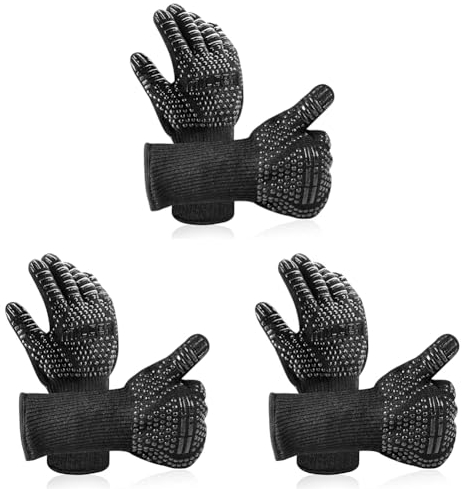 Grillhandschuhe, BBQ Handschuhe, Hitzebeständige Grillhandschuhe, MILcea Handschuhe Barbecue Handschuhe Ofenhandschuhe Backhandschuhe (Packung mit 3)
