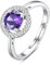 INFUSEU Geburtsstein Ring, 925 Sterling Silber Geburtsstein Amethyst Ringe für Damen Mai Personalisierbar Verstellbar Offene Bänder Zirkonia Ringe Geschenke für Frauen Mädchen