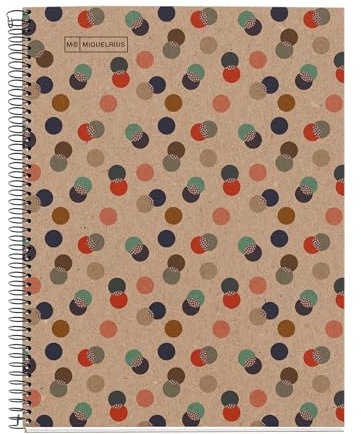 Miquelrius - Taccuino A4 riciclato, 80 fogli riciclati da 80 g/m², taccuino liscio con fogli bianchi per disegno, lettering o schizzi, copertina riciclata, 4 fori, coriandoli