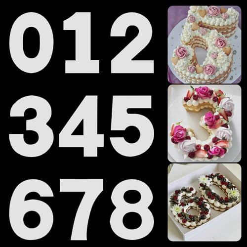 WOOPSOO 9 Pcss 0-8 Number Cake Stencils Flat Plastic Templates Cutting Number Cake Mold Large Size 12 Inch Numerical Stencils Cake Cutter Stencils Templates for DIY Numbers Cakes Birthday Christmas