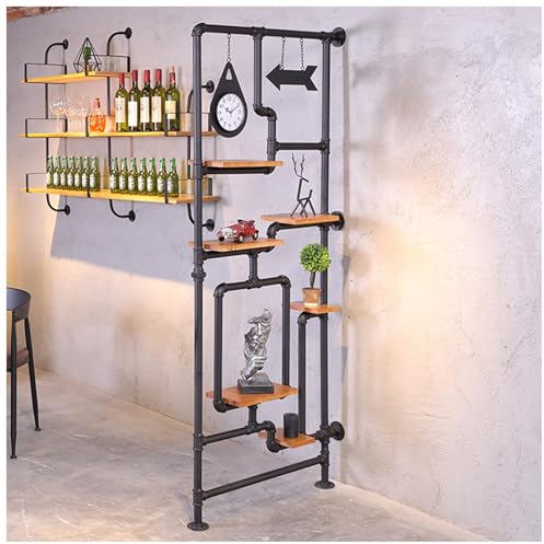 LXLZYXSF Raumteiler Sichtschutz Trennwand Stellwand Industrielles Eisenrohr Raumteiler Für Esszimmer Vintage-Raumteiler-Bildschirm Mit Holzregal, Leerzeichen-Trennzeichen, Laden Gitter