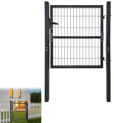 CEEDIR 120 x 100 cm Gartentür Gartentor robust langlebig Einzel Wellengitter Metall Zauntor mit Schloss Türklinke Schlüsseln Anthrazit