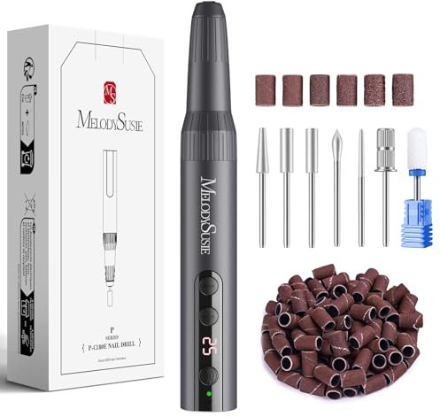 MelodySusie Rechargeable Cordless Electric Nail Files,PC180E 25000RPM Portable Nail Drill for Acrylic Gel Dip Powder Nails, Efiles 25 Speeds with Nail Drill Bits Sanding Bands Dust Brush