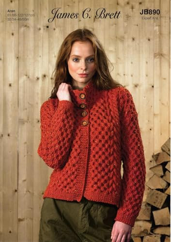 James C Brett JB890 Knitting Pattern Womens High Neck Cardigan in James C Brett Rustic Aran