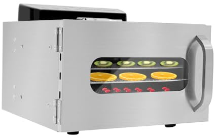Dörrautomat, 400W Dörrgerät für Obst und Gemüse mit LED-Anzeige, 24 Std. Zeitschaltuhr, 6 Essenstabletts, Temperatur einstellbar (30-90℃), Fleisch Dehydrator