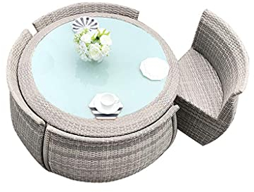 Gartenmöbel graues Bistro-Set, Terrassenstühle mit Glastisch-Set, Aluminiumrahmen mit Kissen, platzsparendes Design, geeignet für den Garten,Y