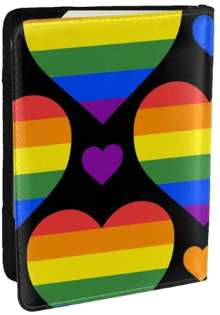 Wykjtwo Bandera del Orgullo Gay de Corazones del Arco Iris, Funda para Pasaporte Cartera de Viaje de Cuero PU Funda para Pasaporte Fundas para Pasaporte 6,5 Pulgadas