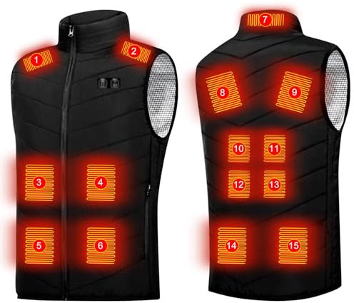 Heated Gilet Mens UK Clearance,Heated Vest for Men Electric Zip Up Heated Body Warmer Washable Winter Warm USB Heater Clothing Heated Jacket with 15 Heating Pads(No Battery)