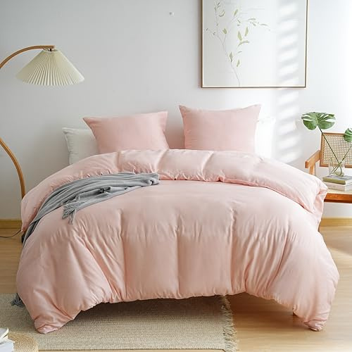 MOHAP Housse de Couette 200x200cm+2 Taies d'oreillers 65x65cm Rose Normal Parure de Lit Adulte 2 Personnes 80 Fils/cm² en Microfibre Parure Housse Couette