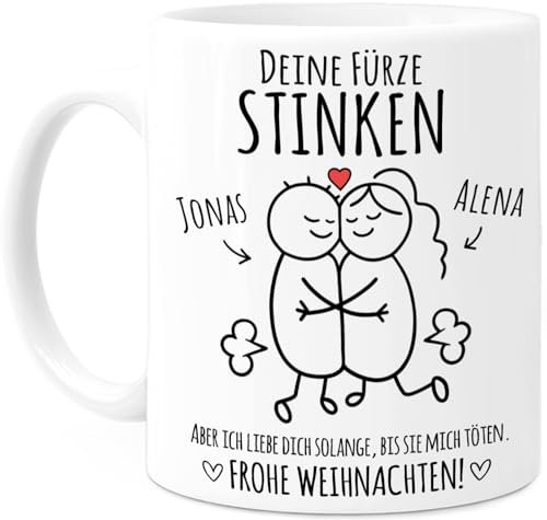 Tassenliebling® Pärchen Tasse personalisiert - Deine Fürze stinken - Lustiges Geschenk für ihn zu Weihnachten - Geschenk Jahrestag für Männer - Liebesgeschenke Partner Freund Mann