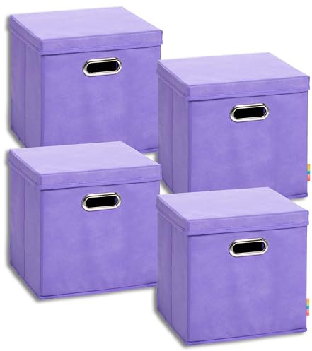 Storanda Set of 4 Storage Boxes with Lid, 28 x 28 x 28 cm, Wide Handles on Both Sides, Stable and Foldable, Shelf Box for Cube Shelf, Lilac